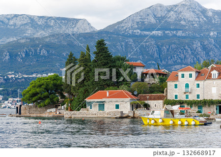 Cozy coastal town in Montenegro with traditional houses and sea view 132668917