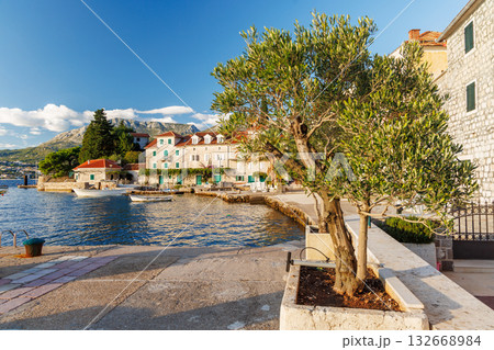 Cozy coastal town in Montenegro with traditional houses and sea view 132668984