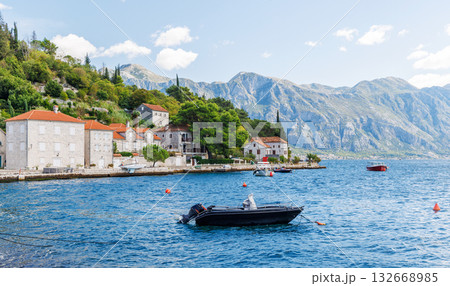 Cozy coastal town in Montenegro with traditional houses and sea view 132668985