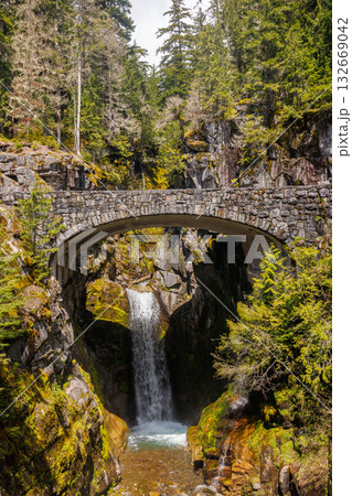 Scenic waterfall in Mount Rainier National Park 132669042