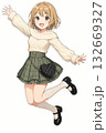 ジャンプするアニメ風少女の立ち絵素材（白背景・可愛いコーデ） 132669327