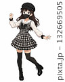チェック柄ピナフォアドレスの黒マスク少女【TRPG用動画素材】 132669505