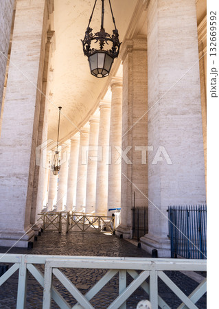 Columns in the Vatican. Old street architecture. Lantern 132669592