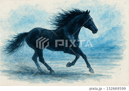 スピードと革新を象徴する疾走する馬 132669599
