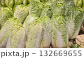 Chinese cabbage in large boxes on a supermarket shelf. Ready for sale. 132669655