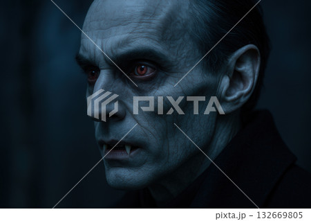 Brooding Vampire With Red Eyes And Fangs In...のイラスト素材 [132669805] - PIXTA