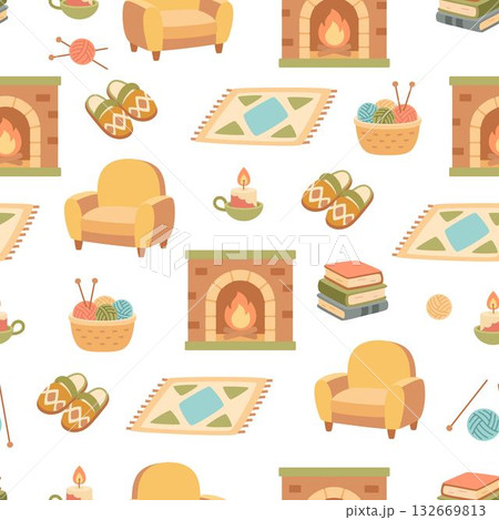 fireplace seamless pattern, flat styleのイラスト素材 [132669813] - PIXTA