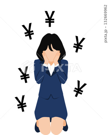 お金に悩む女性のイラスト	 132669962