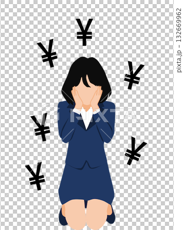 お金に悩む女性のイラスト	 132669962