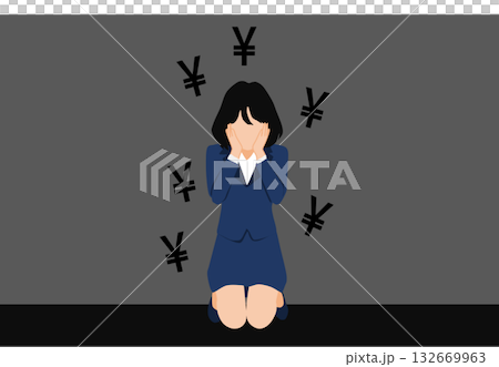 Illustration of a woman suffering from money Illustration of a woman suffering from money 132669963