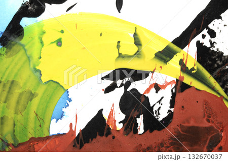 Vibrant thick red black and yellow acrylic paint splashes lines and swirls on a white background Vibrant thick red black and yellow acrylic paint splashes lines and swirls on a white background 132670037