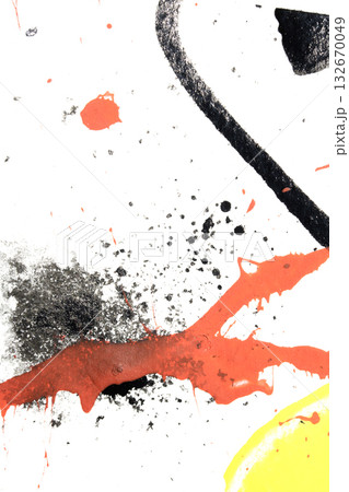 Vibrant thick red black and yellow acrylic paint splashes lines and swirls on a white background Vibrant thick red black and yellow acrylic paint splashes lines and swirls on a white background 132670049