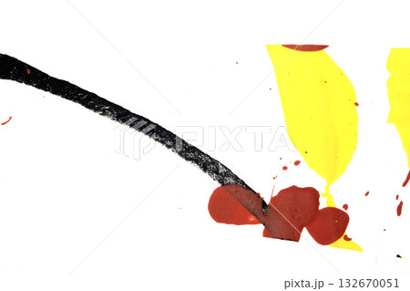 Vibrant thick red black and yellow acrylic paint splashes lines and swirls on a white background Vibrant thick red black and yellow acrylic paint splashes lines and swirls on a white background 132670051