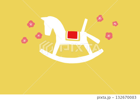 白い木馬のシルエットとピンクの梅 132670083