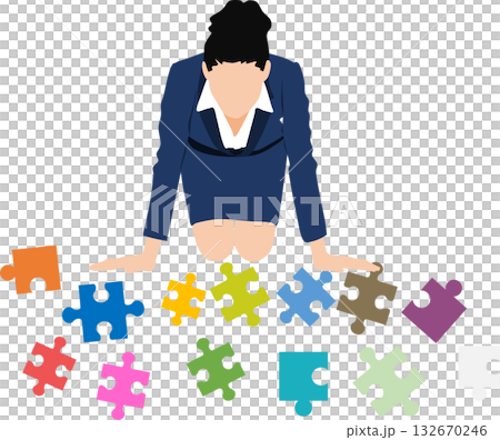 Illustration of a businesswoman thinking about business strategies 132670246