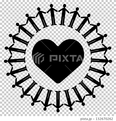 一幅描繪人們手牽手,中心有一顆心的插圖 一幅描繪人們手牽手,中心有一顆心的插圖 132670262