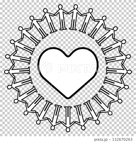 一幅描繪人們手牽手，中心有一顆心的插圖 132670263