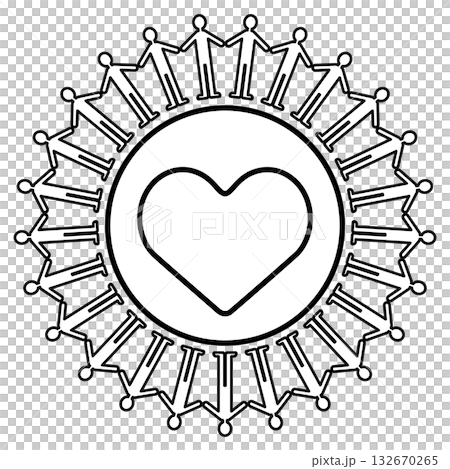一幅描繪人們手牽手，中心有一顆心的插圖 132670265