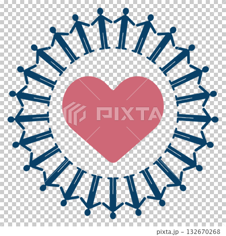 An illustration of people holding hands with a heart in the center An illustration of people holding hands with a heart in the center 132670268