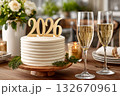 Celebrating 2026 new year's eve with cake and champagne 132670961