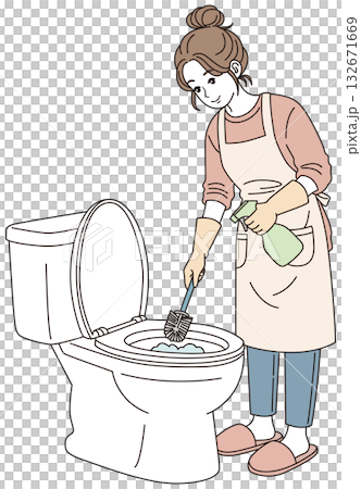 Women cleaning toilet 132671669