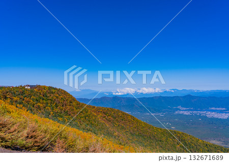 【山梨県】富士山五合目・吉田ルート登山道から眺める河口湖町 【山梨県】富士山五合目・吉田ルート登山道から眺める河口湖町 132671689