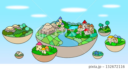 ファンタジー - 空中都市・大空・島・自然 132672116