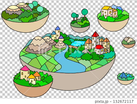 Fantasy - Sky City, Landscape, Island, Nature 132672117