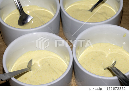 Close up of aioli mayonnaise dipping sauce in a bowl Close up of aioli mayonnaise dipping sauce in a bowl 132672282