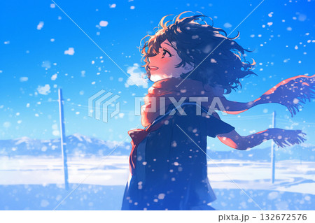 女子学生 冬の背景 女子学生 冬の背景 132672576