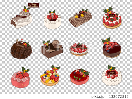 Christmas whole cake variations | Illustrations of shortcake, Buche de Noel, etc. 132672815