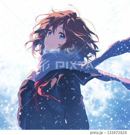女子学生　冬の背景 132672828