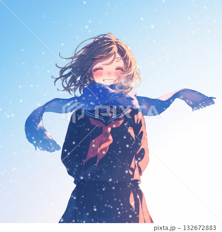 女子学生　冬の背景 132672883