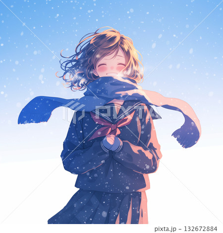 女子学生　冬の背景 132672884