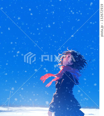 女子学生　冬の背景 132672919