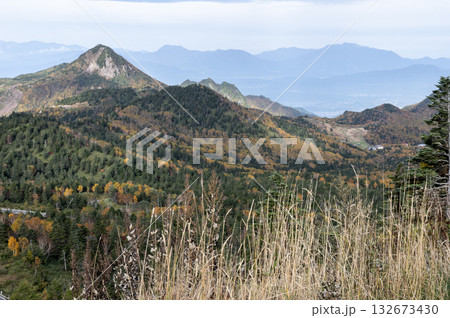 秋の志賀草津高原と山々の風景 132673430