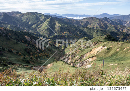 緑と紅葉が織りなす秋の志賀高原 132673475