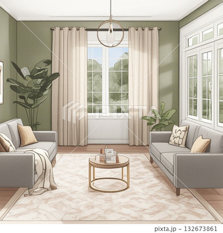 ソファでくつろぐ明るいリビング空間 132673861