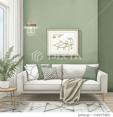 ソファでくつろぐ明るいリビング空間 ソファでくつろぐ明るいリビング空間 132673862