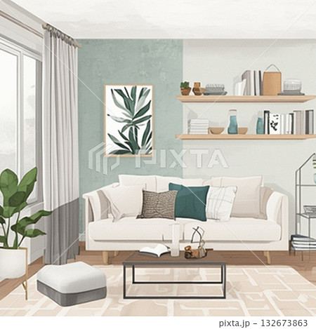 ソファでくつろぐ明るいリビング空間 132673863