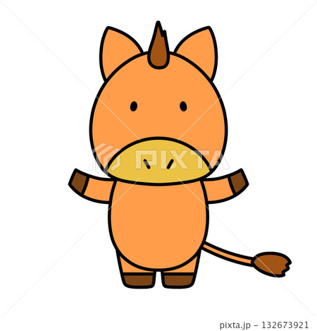 両手を広げたかわいい馬のキャラクターのイラスト素材 [132673921] - PIXTA