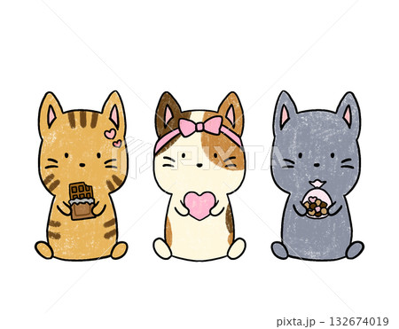 バレンタインの可愛いネコの手描き風イラスト バレンタインの可愛いネコの手描き風イラスト 132674019