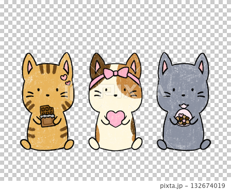 バレンタインの可愛いネコの手描き風イラスト バレンタインの可愛いネコの手描き風イラスト 132674019