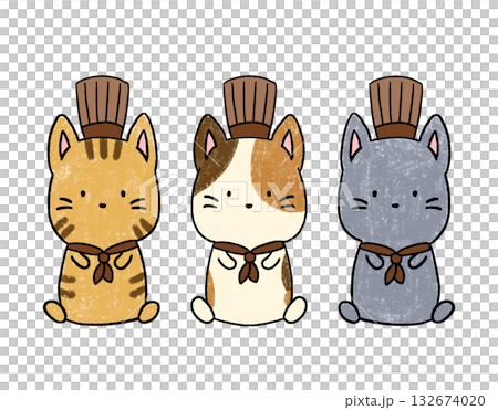 Cute hand-drawn illustration of a pastry chef cat 132674020