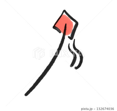 墨絵のシンプルな凧あげ　正月遊び 132674036