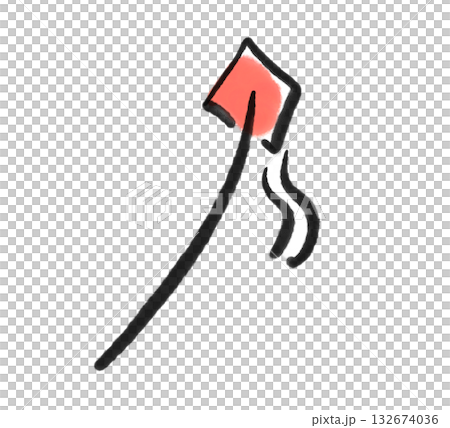 墨絵のシンプルな凧あげ　正月遊び 132674036