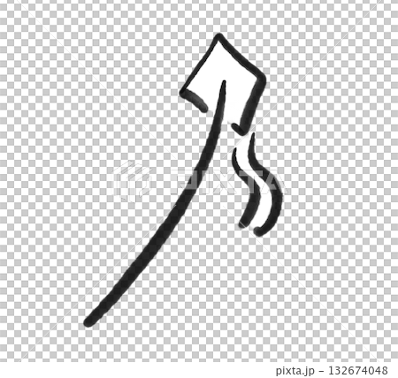 墨絵のシンプルな凧あげ　正月遊び　モノクロ 132674048