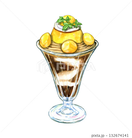 マロンパフェ【手描き水彩画】 132674141