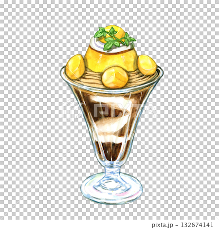 マロンパフェ【手描き水彩画】 132674141