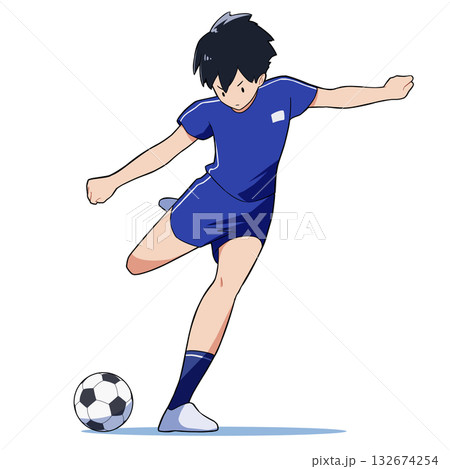 シュートを決めるサッカー少年 132674254